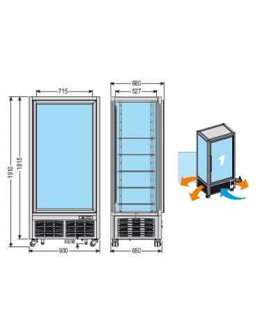 Vetrina verticale con refrigerazione VENTILATA adatta per pasticceria, 900x680x1910h