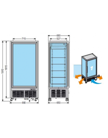 Vetrina verticale con refrigerazione STATICA adatta per pasticceria, mm 900x680x1910h