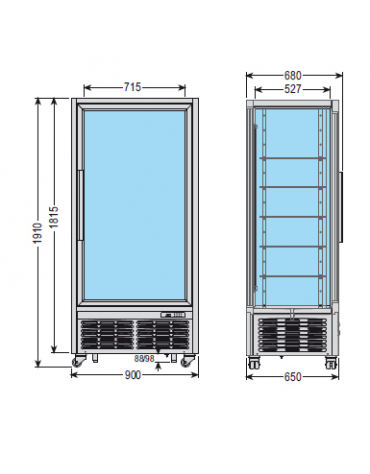 Vetrina verticale con refrigerazione VENTILATA adatta per pasticceria mm  900x680x1910h