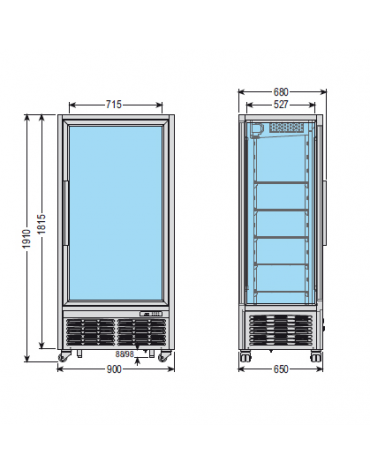 Vetrina verticale con refrigerazione VENTILATA adatta per gelateria mm  900x680x1910h