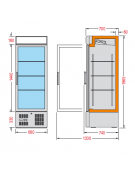 Vetrina espositiva verticale refrigerata con ripiani a griglie mm 680x725x1940h