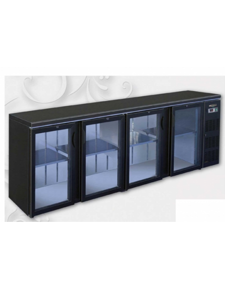 Frigo orizzontale ad ante battenti con vetro, realizzato esternamente in acciaio verniciato antracite, mm 2542x535x860h