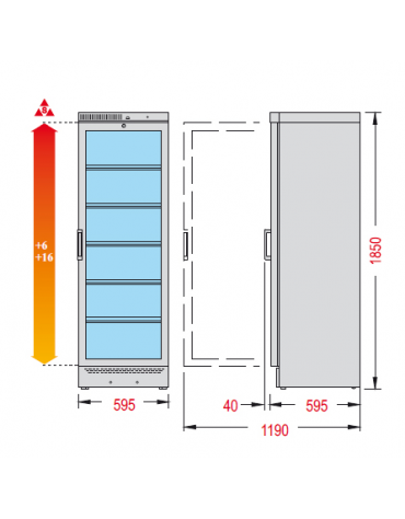 Cantinetta per vini statica, temperatura +6° +16° C mm 595x595x1850h