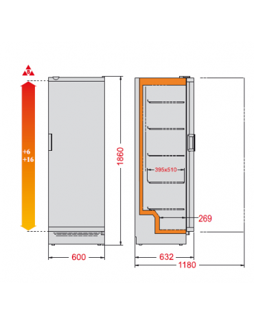 Cantinetta per vini statica, temperatura +6° +16° C mm  600x632x1860h