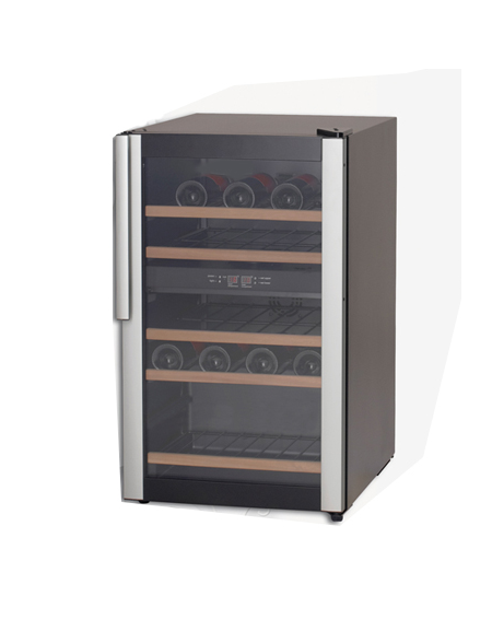 Cantinetta per vini ventilata con due scomparti e doppia temperatura, capacità n°32 bottiglie mm 493x625x830h