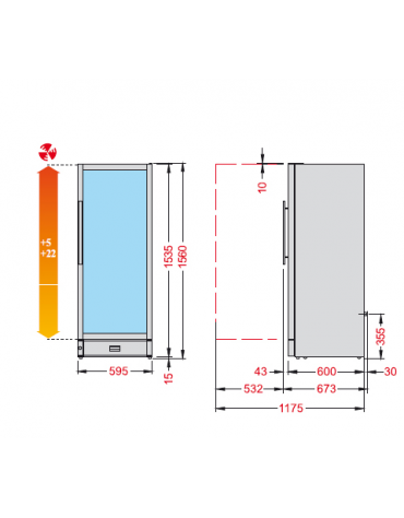 Cantinetta per vini ventilata, temperatura +5° +22° C mm 600x670x1560h