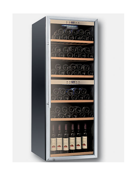 Cantinetta per vini ventilata con due scomparti e temperature regolabili indipendentemente, capacità 120 bottiglie mm 595x580x15