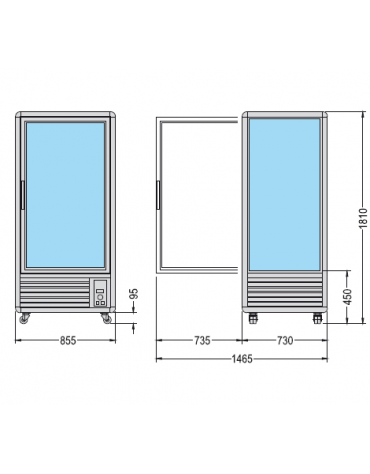 Vetrina espositiva verticale refrigerata per pesce temperatura -2° / 0° C mm 855x730x1810h