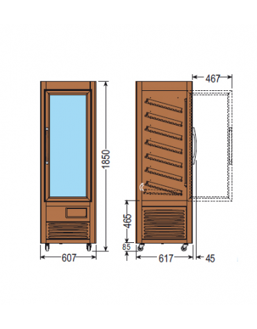 Vetrina espositiva verticale umidificata per tabacco temperatura +18° C mm 607x617x1850h