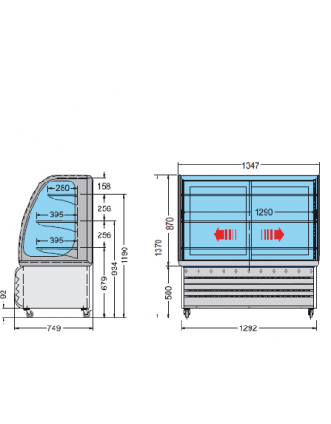 Vetrina espositiva orizzontale refrigerata temperatura +3° +10° C, mm 1347x749x1370h