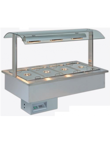 Vasca espositiva da incasso riscaldata Bagnomaria con vaschette GN per gastronomia mm 1772x750x1004h