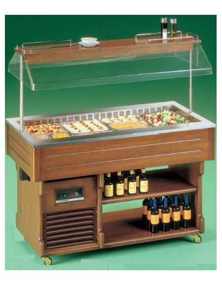 carrello refrigerato per antipasti con azionamento elettrico cupola in plexiglass mm 2060x750x1528h