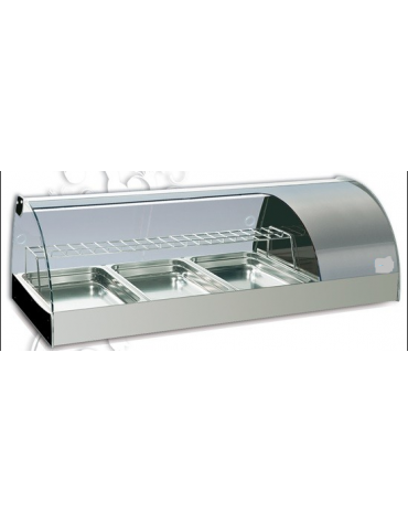 Espositore da banco-vetrina inox refrigerata statica +3°+5°C a 2 piani-CAPACITA' N° 3 BACINELLE GN 1/1-cm 133X60,3X44,1h