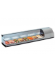 Espositore da banco-vetrina refrigerata statica +3°+5°C in acciaio inox a 2 piani-CAPACITA' N° 8 BACINELLE GN1/3-cm 179X38X38h