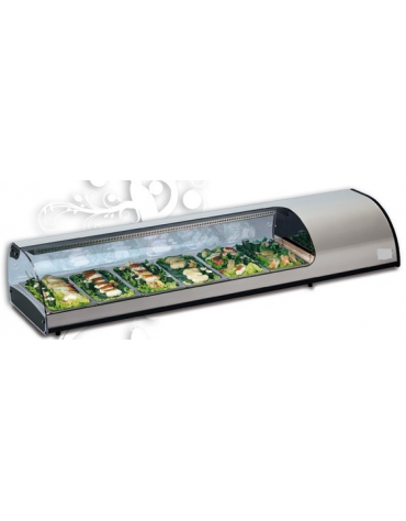 Vetrina refrigerata da banco per sushi - in acciaio inox con vetro curvo apribile mm 1437x380x255h