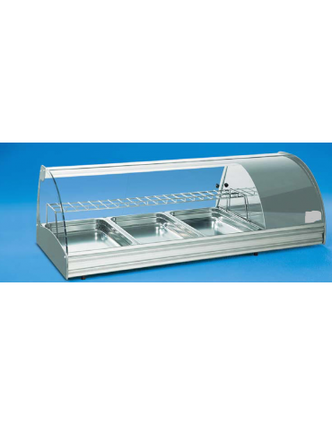 Vetrina refrigerata da banco in acciaio inox con vetro curvo fisso mm 1425x603x441h