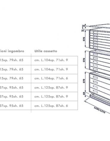 Portadisegni orizzontale A0 cm 137x95x57h a 4 cassetti