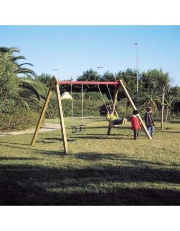 Altalena in legno per parco giochi 2 posti (sedili piani) - Da interrare o filo pavimento - dimensioni cm 380x235x240h