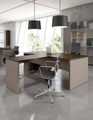 Scrivania lineare gonna, fianco legno dist. alluminio 180x90x74h