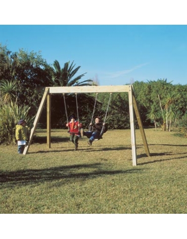 Altalena in legno da giardino per bambini 2 posti (sedili piani) - Da interrare o filo pavimento - Certificata Norme Europee EN 
