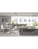 Tavolo riunione con piano in vetro Bianco,Verde,Grigio,Denim e Marsala-Gambe in acciaio Bianche,Nere o Alluminio-cm 160x164x73h