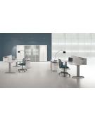 Scrivania workstation a L per ufficio DX-SX con cassettiera e gambe a T rovesciata - cm 160x140x74h