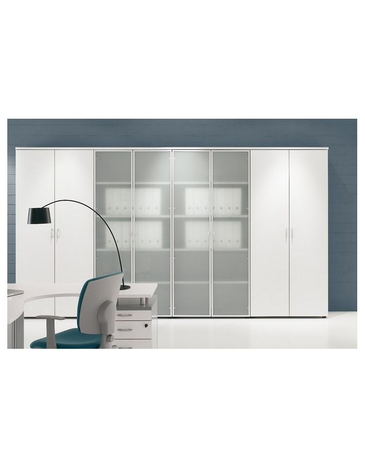 Armadio Mobile ufficio alto con ante in legno colori a scelta - Struttura  in colore bianco , grigio e nero - cm 45x45x194,7h 