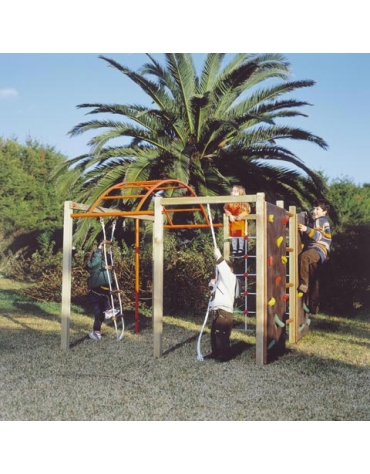 Gioco Arrampicata in legno con pertica , fune e spalliera svedese - cm 225x230x200h