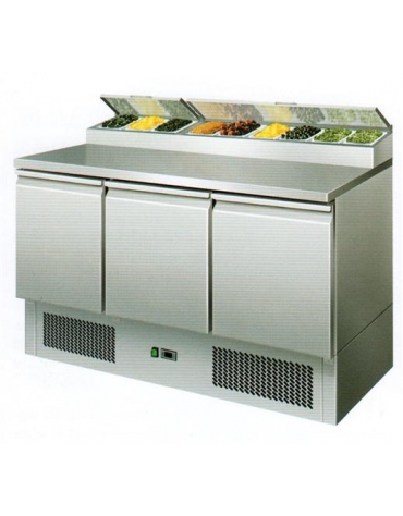 Tavolo saladette refrigerato con sovrastruttura portacondimenti da cm 137x70x101h