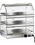 Vetrina riscaldata inox da banco per colazione - 3 piani - con umidificazione - cm 50x35x54h