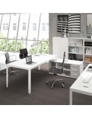 Tavolo riunione quadrato con piano in vetro colore Blu,Moka o Nero-Gambe in acciaio colore Bianco,Nero o Alluminio-cm 160x164x73