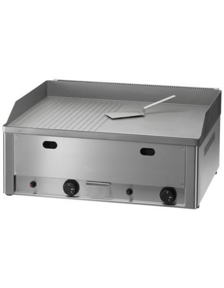 Fry top a gas da banco doppio da banco- Piano di cottura 1/2 liscio e 1/2 rigato da cm 65x48 - Dimensioni esterne cm 66,5x57x30h