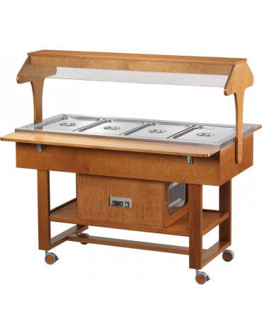 Carrello refrigerato in legno - 4 x GN 1/1 - temp. +2°C +10°C - Colore Noce - cm.148x112x141h