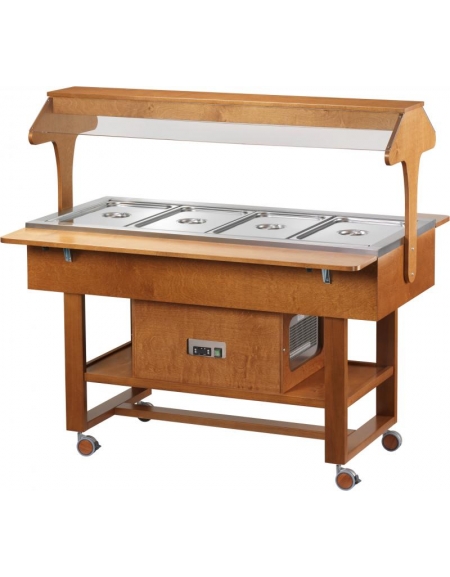 Carrello refrigerato in legno - 4 x GN 1/1 - temp. +2°C +10°C - Colore Noce - cm.148x112x141h