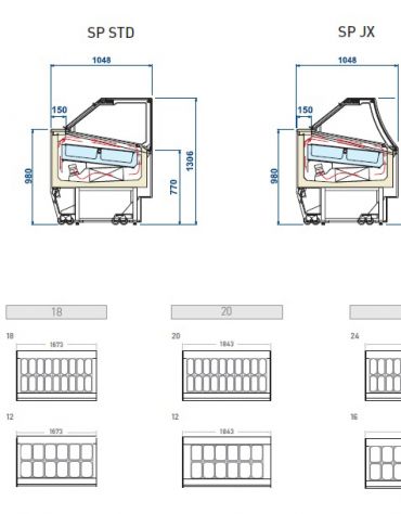 Vetrina gelato professionale ventilata 18 gusti vaschette lt 5