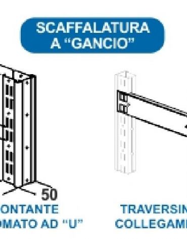 Scaffale metallico in acciaio verniciato RAL 7035 con 4 ripiani cm 70x30-Montaggio a gancio-Dimensioni esterne cm 76,4x30x200h