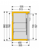 Frigo orizzontale ad ante battenti con vetro, realizzato esternamente in acciaio verniciato antracite, mm 2542x535x860h