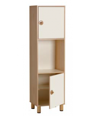 MOBILE COLONNA ALTA IN LEGNO CON 2 ANTE COLORATE INFERIORI E SUPERIORE E VANO A GIORNO CENTRALE - cm 53,5x41x190h