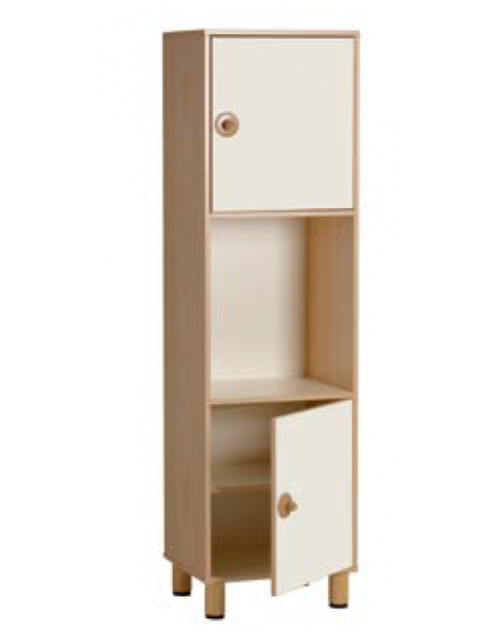 MOBILE COLONNA ALTA IN LEGNO CON 2 ANTE COLORATE INFERIORI E SUPERIORE E VANO A GIORNO CENTRALE - cm 53,5x41x190h