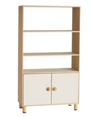 ARMADIO CONTENITORE ALTO IN LEGNO CON 2 ANTE COLORATE INFERIORI E VANI PASSANTI SUPERIORI - CM 105X41X190H