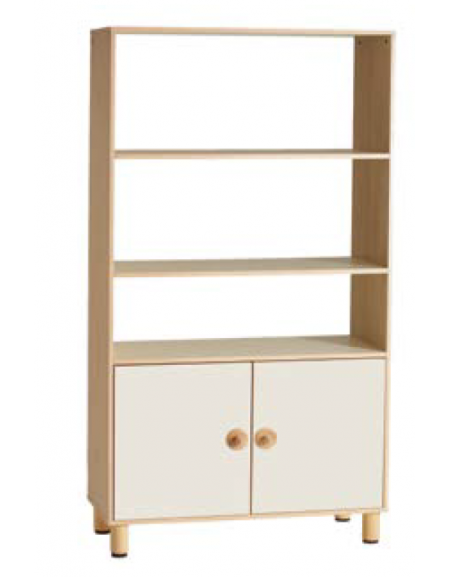 ARMADIO CONTENITORE ALTO IN LEGNO CON 2 ANTE COLORATE INFERIORI E VANI PASSANTI SUPERIORI - CM 105X41X190H