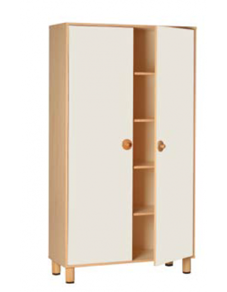 ARMADIO CONTENITORE ALTO IN LEGNO CON 2 ANTE COLORATE PER AULA - cm 105x41x190h - CONFORME AI CAM