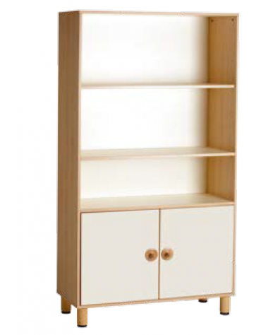 ARMADIO CONTENITORE ALTO IN LEGNO CON 2 ANTE COLORATE INFERIORI E 3 PIANI A GIORNO SUPERIORI - cm 105x41x190h - CONFORME AI CAM