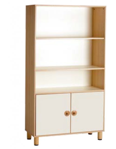 ARMADIO CONTENITORE ALTO IN LEGNO CON 2 ANTE COLORATE INFERIORI E 3 PIANI A GIORNO SUPERIORI - cm 105x41x190h - CONFORME AI CAM