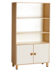 CONTENITORE ARMADIO ALTO IN LEGNO CON 2 ANTE COLORATE INFERIORI E 3 PIANI A GIORNO SUPERIORI - CM 105x41x190h - CONFORME AI CAM