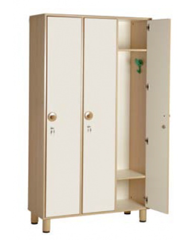 ARMADIO SPOGLIATOIO IN LEGNO 6 POSTI A 3 ANTE COLORATE - cm 105x41x190h - CONFORME AI CAM