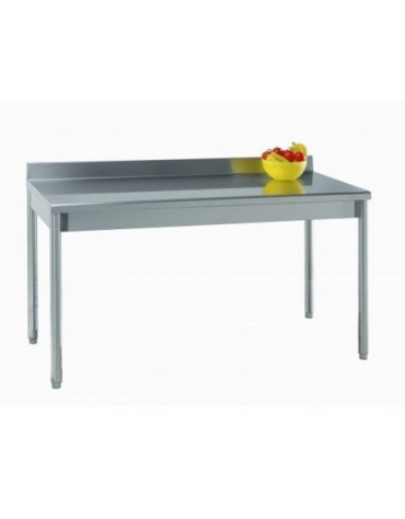 Tavolo acciaio inox gambe tonde con alzatina cm.90x70x85/90h