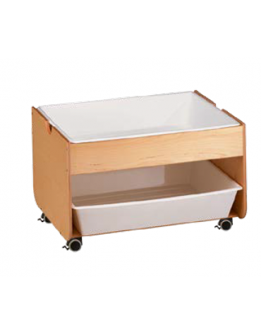 CARRELLO ACQUA TERRA IN LEGNO E 2 BACINELLE PLASTICA - CM 100x67x58h - CONFORME AI CAM