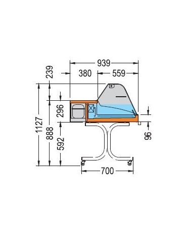 Vetrina refrigerata da appoggio con vetro curvo Doppio evaporatore, mm 1506x939x530h