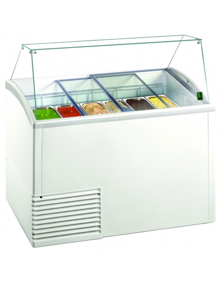 Vetrina gelati statica 10 gusti vaschette Lt. 5 con vetri dritti - Temperatura -18° -25°C - Dimensioni cm 134x72,5x95,7h